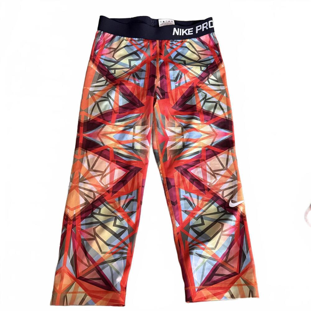 NIKE PRO Dri-FIT Womens Size Small Capri‎ Running/Workout Pants Bright Abstract